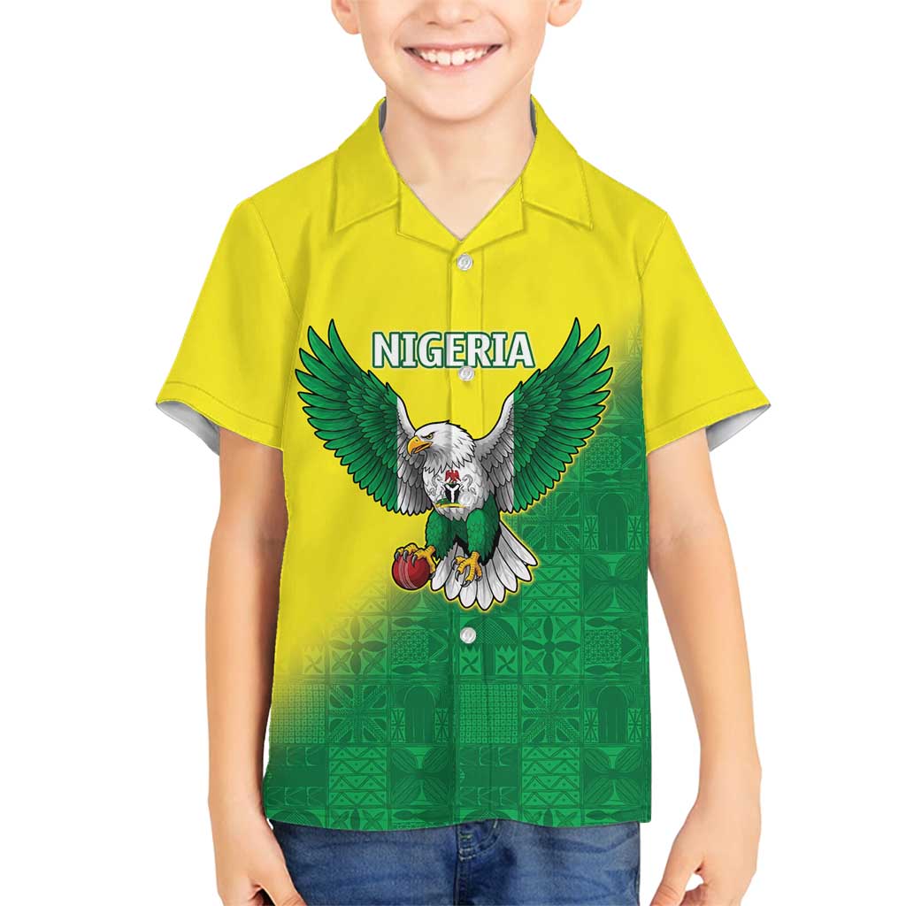 Nigeria Cricket Custom Family Matching Long Sleeve Bodycon Dress and Hawaiian Shirt Najeriya Angry Eagle Flag Motif - Wonder Print Shop