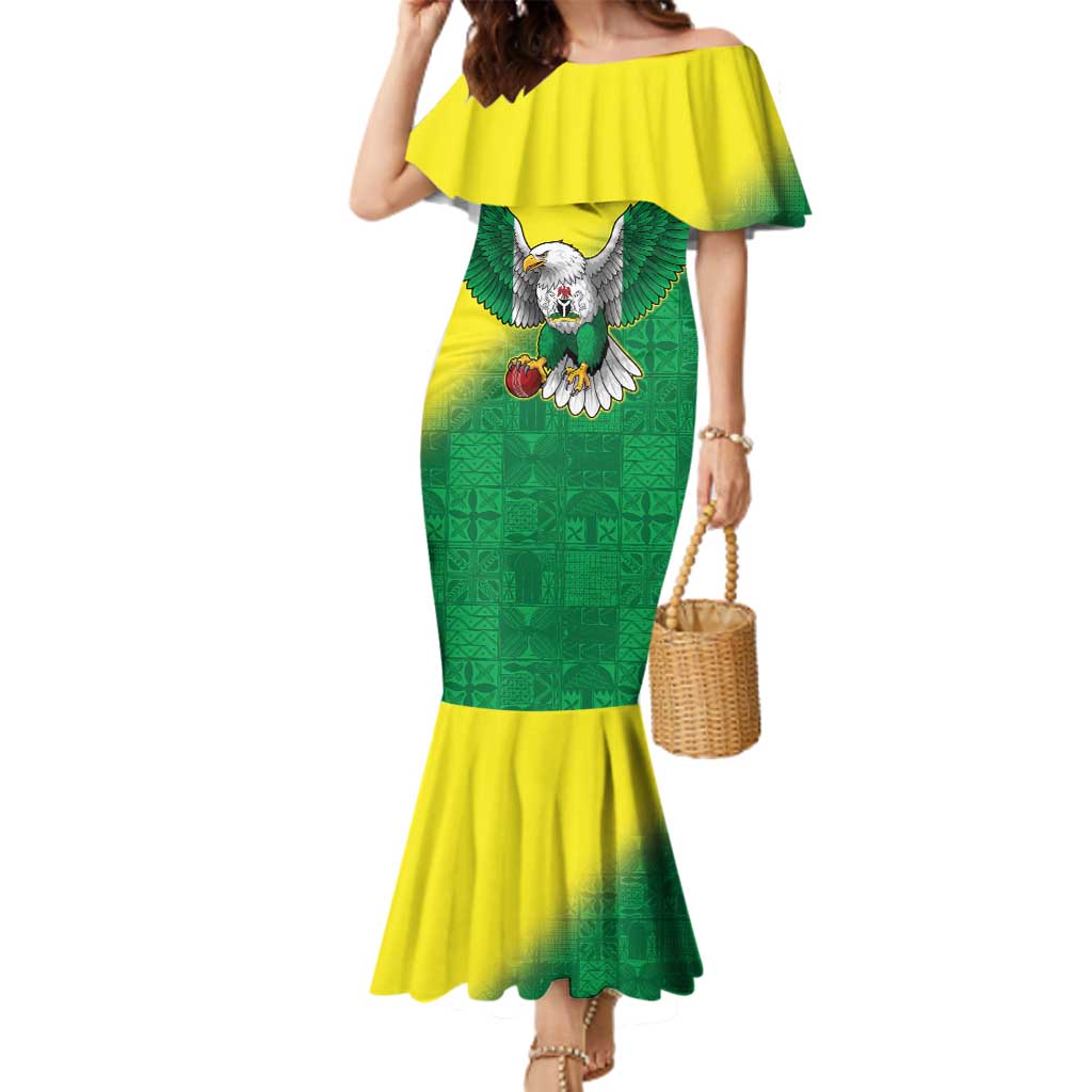 Nigeria Cricket Custom Family Matching Mermaid Dress and Hawaiian Shirt Najeriya Angry Eagle Flag Motif - Wonder Print Shop