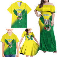 Nigeria Cricket Custom Family Matching Off Shoulder Maxi Dress and Hawaiian Shirt Najeriya Angry Eagle Flag Motif - Wonder Print Shop