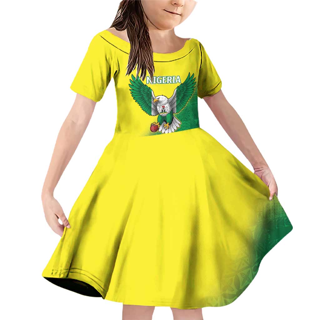 Nigeria Cricket Custom Family Matching Off Shoulder Short Dress and Hawaiian Shirt Najeriya Angry Eagle Flag Motif - Wonder Print Shop