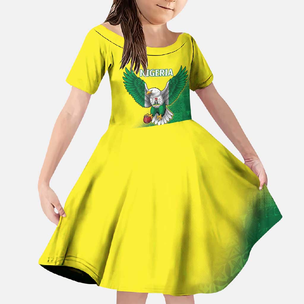 Nigeria Cricket Custom Family Matching Short Sleeve Bodycon Dress and Hawaiian Shirt Najeriya Angry Eagle Flag Motif - Wonder Print Shop