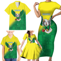 Nigeria Cricket Custom Family Matching Short Sleeve Bodycon Dress and Hawaiian Shirt Najeriya Angry Eagle Flag Motif - Wonder Print Shop