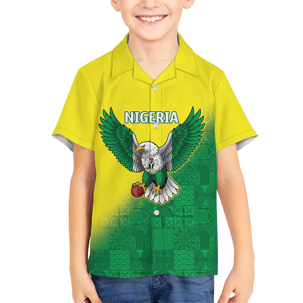Nigeria Cricket Custom Kid Hawaiian Shirt Najeriya Angry Eagle Flag Motif - Wonder Print Shop
