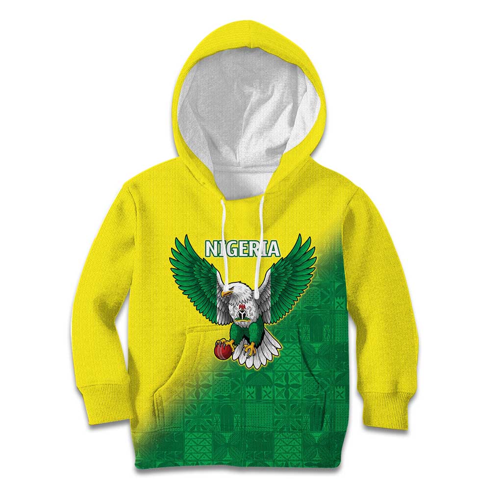 Nigeria Cricket Custom Kid Hoodie Najeriya Angry Eagle Flag Motif - Wonder Print Shop