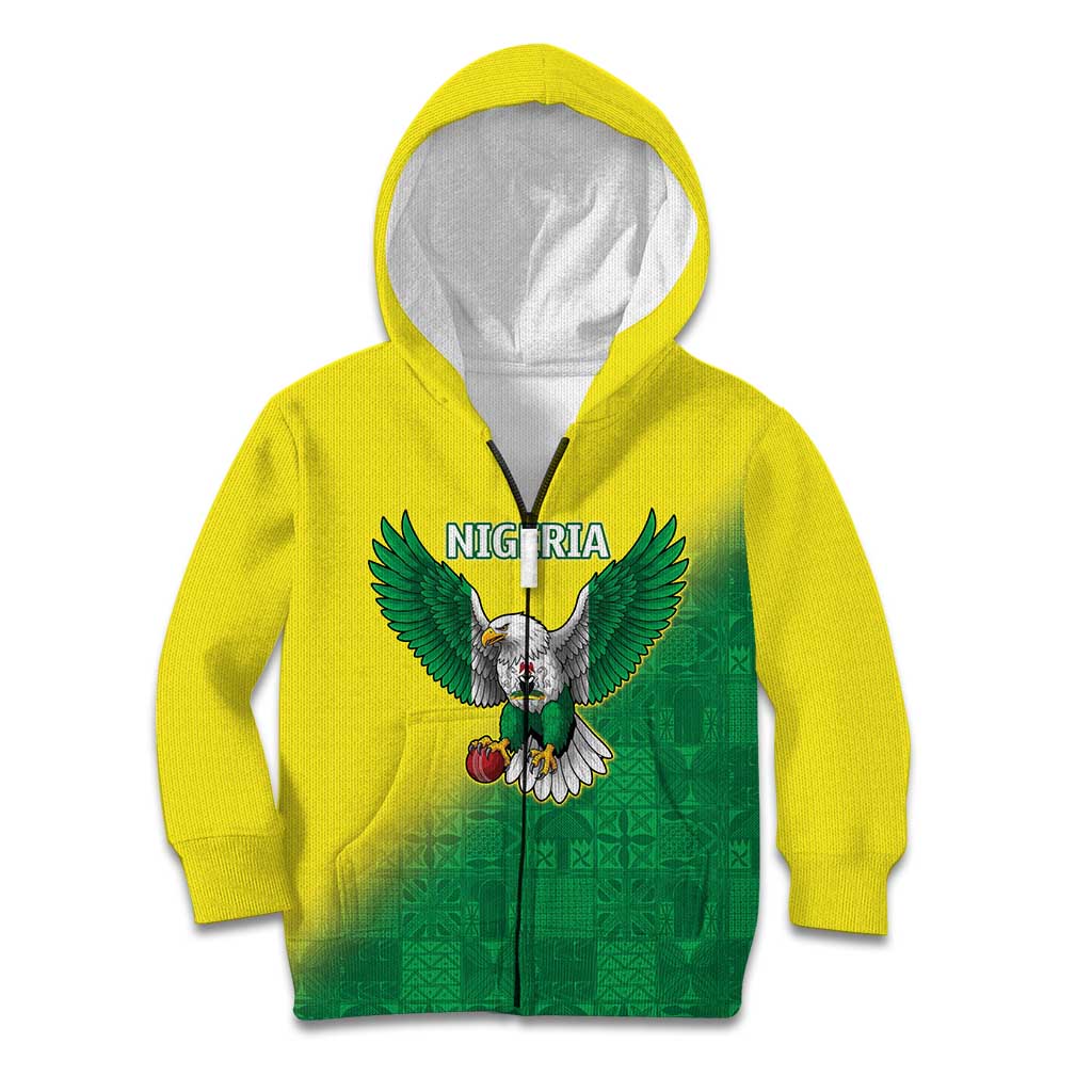 Nigeria Cricket Custom Kid Hoodie Najeriya Angry Eagle Flag Motif - Wonder Print Shop