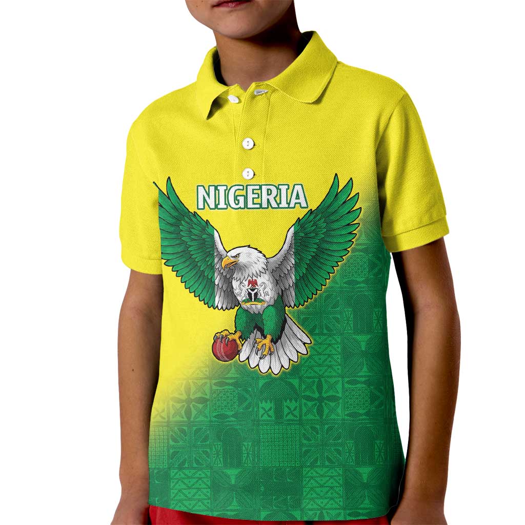 Nigeria Cricket Custom Kid Polo Shirt Najeriya Angry Eagle Flag Motif - Wonder Print Shop