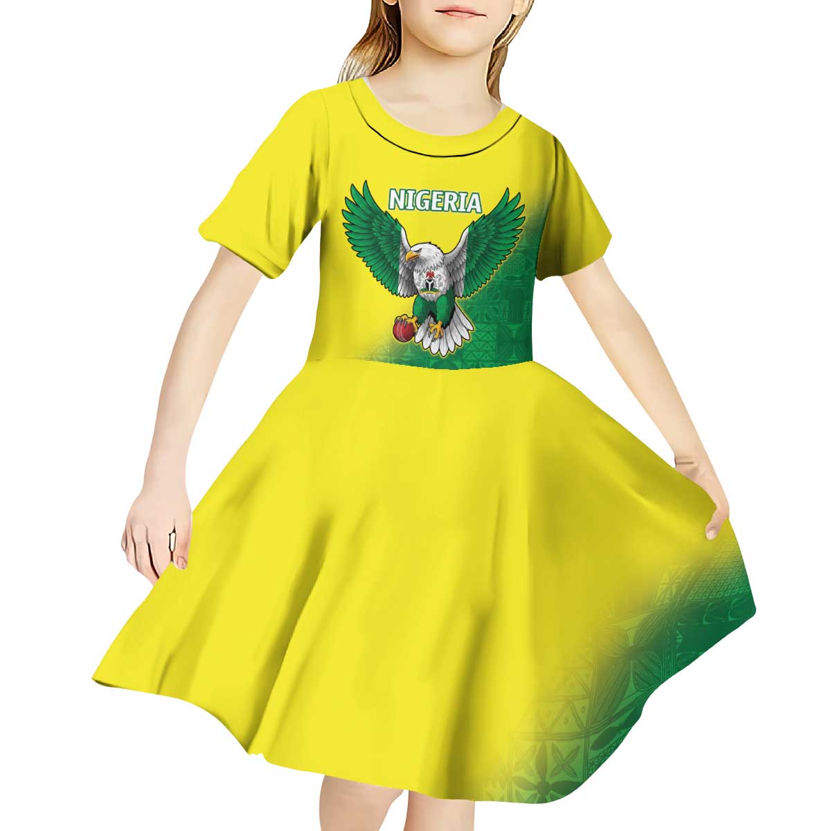 Nigeria Cricket Custom Kid Short Sleeve Dress Najeriya Angry Eagle Flag Motif - Wonder Print Shop