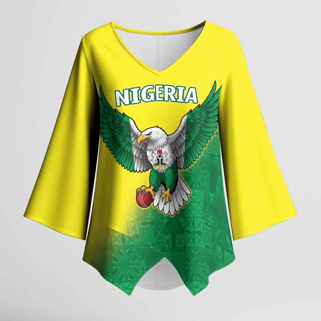 Nigeria Cricket Custom Kimono Sleeve Blouse Najeriya Angry Eagle Flag Motif - Wonder Print Shop