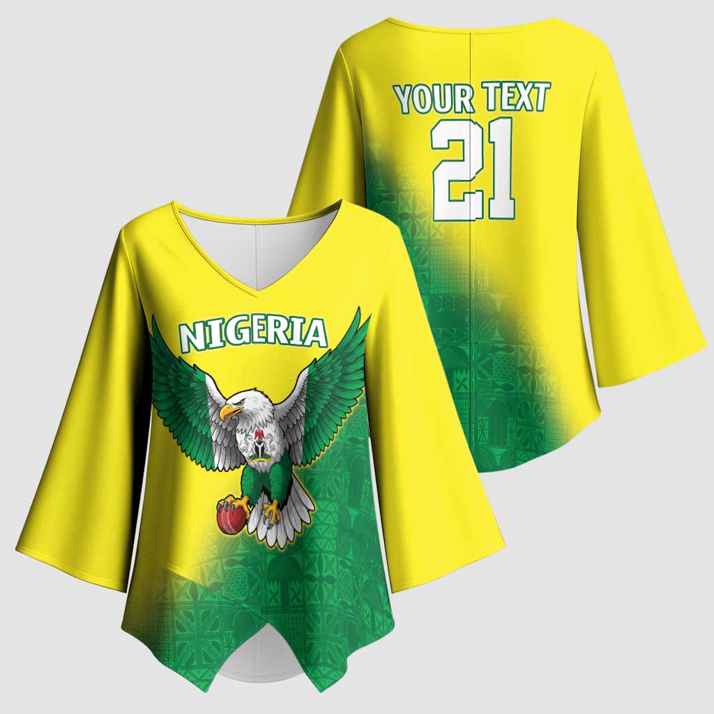 Nigeria Cricket Custom Kimono Sleeve Blouse Najeriya Angry Eagle Flag Motif - Wonder Print Shop