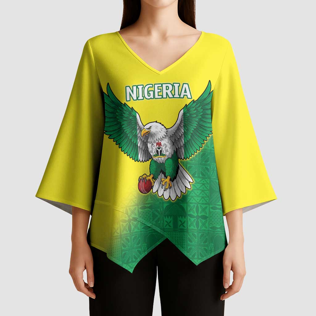 Nigeria Cricket Custom Kimono Sleeve Blouse Najeriya Angry Eagle Flag Motif - Wonder Print Shop