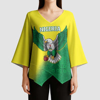 Nigeria Cricket Custom Kimono Sleeve Blouse Najeriya Angry Eagle Flag Motif - Wonder Print Shop