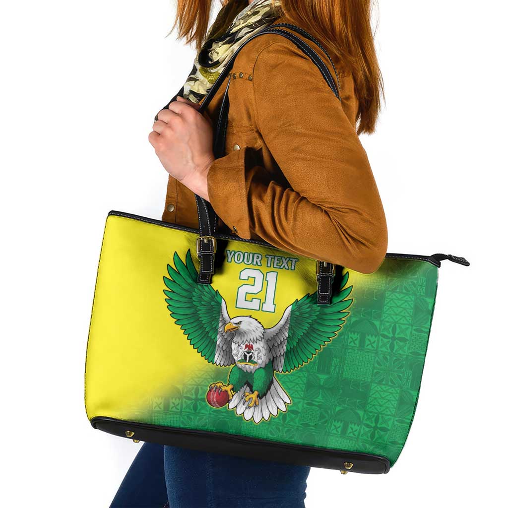 Nigeria Cricket Custom Leather Tote Bag Najeriya Angry Eagle Flag Motif - Wonder Print Shop