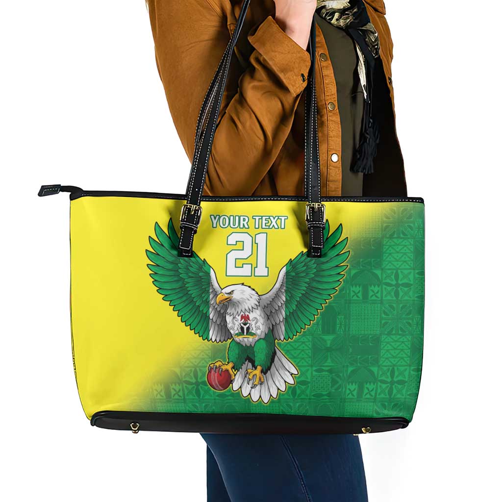 Nigeria Cricket Custom Leather Tote Bag Najeriya Angry Eagle Flag Motif - Wonder Print Shop