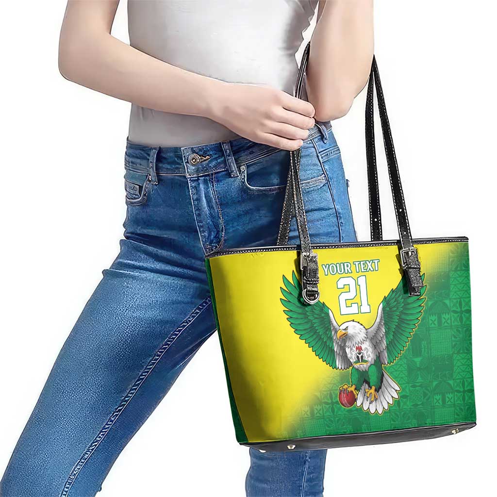 Nigeria Cricket Custom Leather Tote Bag Najeriya Angry Eagle Flag Motif - Wonder Print Shop