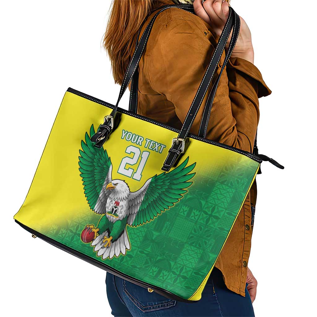 Nigeria Cricket Custom Leather Tote Bag Najeriya Angry Eagle Flag Motif - Wonder Print Shop