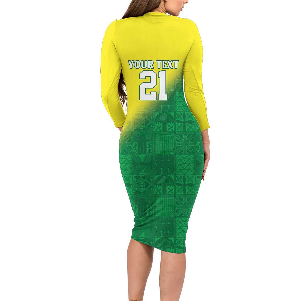 Nigeria Cricket Custom Long Sleeve Bodycon Dress Najeriya Angry Eagle Flag Motif - Wonder Print Shop