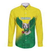 Nigeria Cricket Custom Long Sleeve Button Shirt Najeriya Angry Eagle Flag Motif - Wonder Print Shop