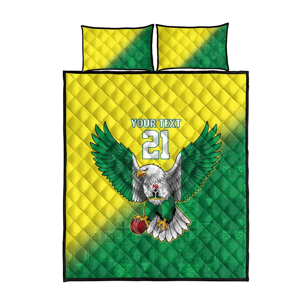 Nigeria Cricket Custom Quilt Bed Set Najeriya Angry Eagle Flag Motif - Wonder Print Shop