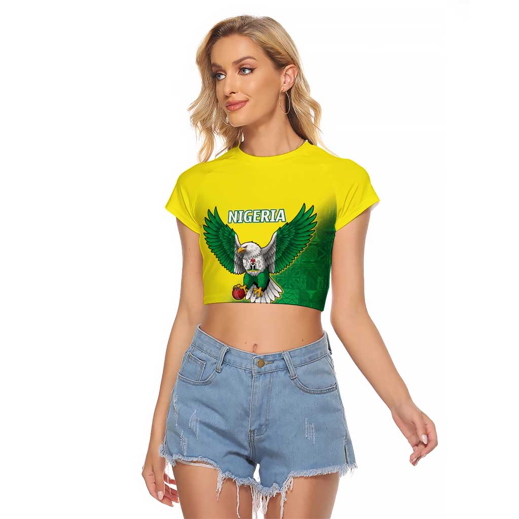 Nigeria Cricket Custom Raglan Cropped T Shirt Najeriya Angry Eagle Flag Motif - Wonder Print Shop