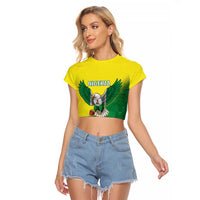 Nigeria Cricket Custom Raglan Cropped T Shirt Najeriya Angry Eagle Flag Motif - Wonder Print Shop