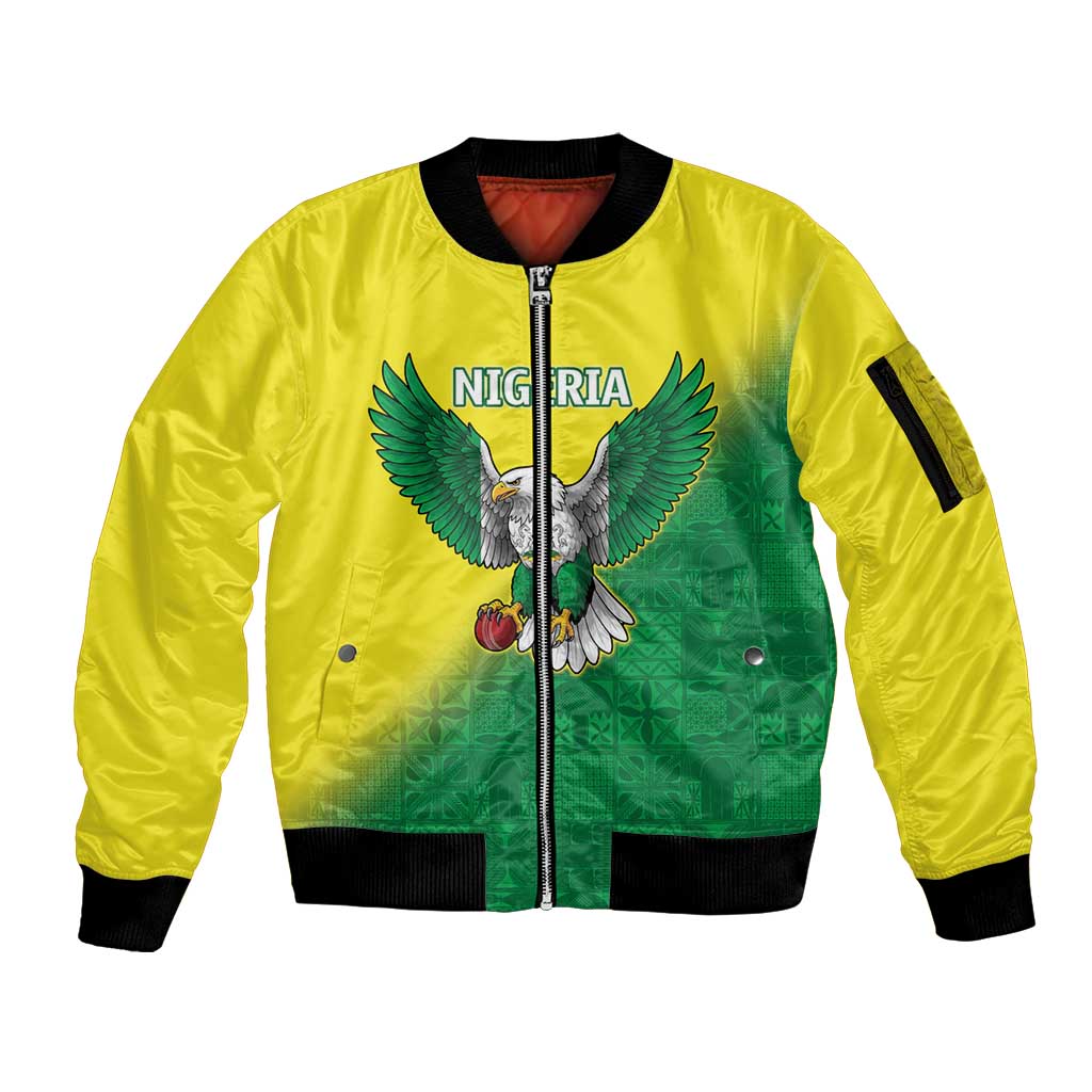 Nigeria Cricket Custom Sleeve Zip Bomber Jacket Najeriya Angry Eagle Flag Motif - Wonder Print Shop