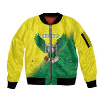 Nigeria Cricket Custom Sleeve Zip Bomber Jacket Najeriya Angry Eagle Flag Motif - Wonder Print Shop