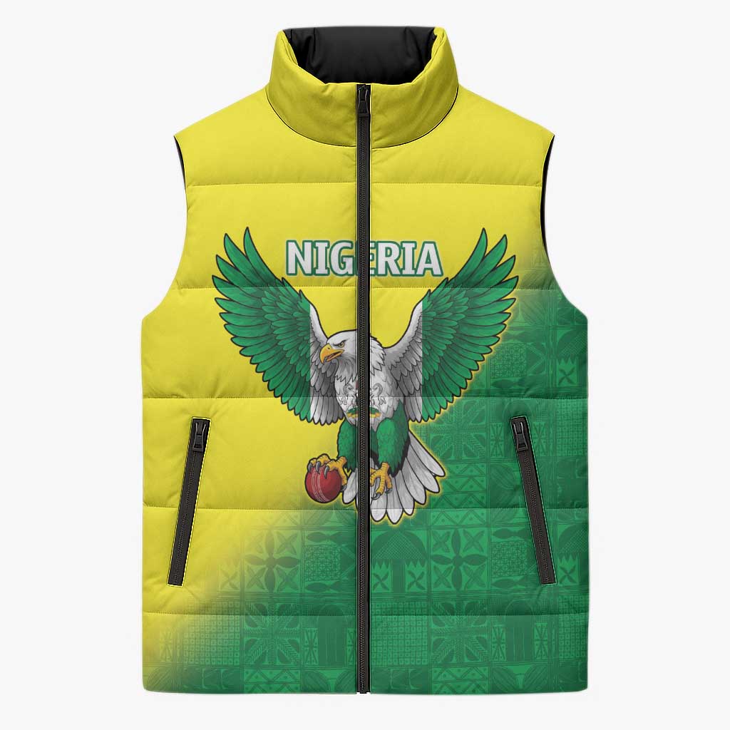 Nigeria Cricket Custom Sleeveless Puffer Jacket Najeriya Angry Eagle Flag Motif - Wonder Print Shop