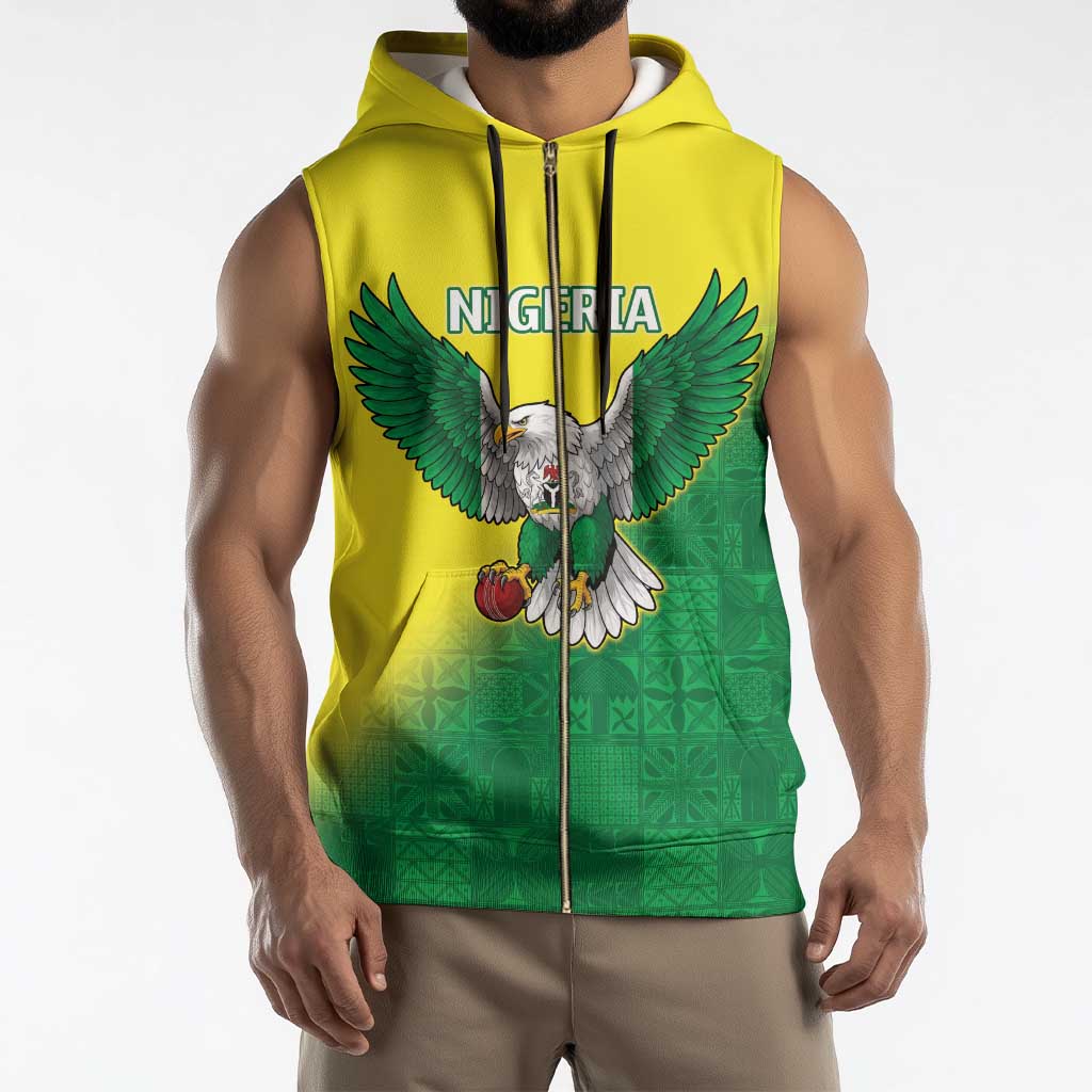 Nigeria Cricket Custom Sleeveless Zip Hoodie Najeriya Angry Eagle Flag Motif - Wonder Print Shop