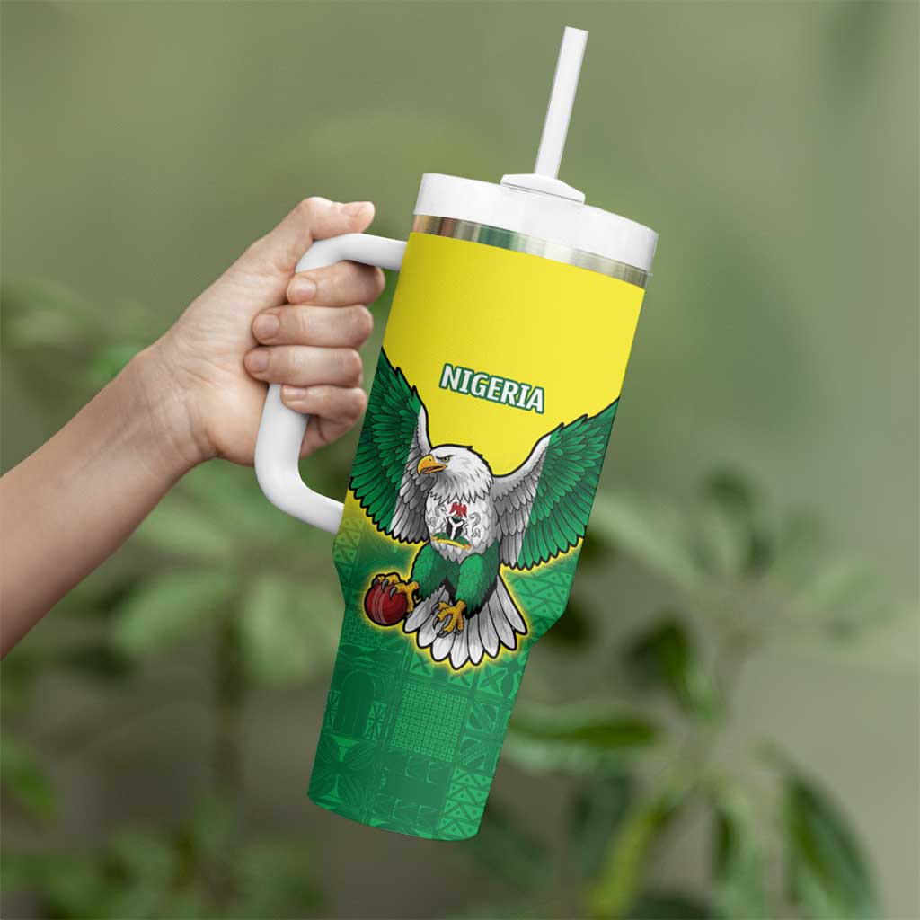 Nigeria Cricket Custom Tumbler With Handle Najeriya Angry Eagle Flag Motif - Wonder Print Shop
