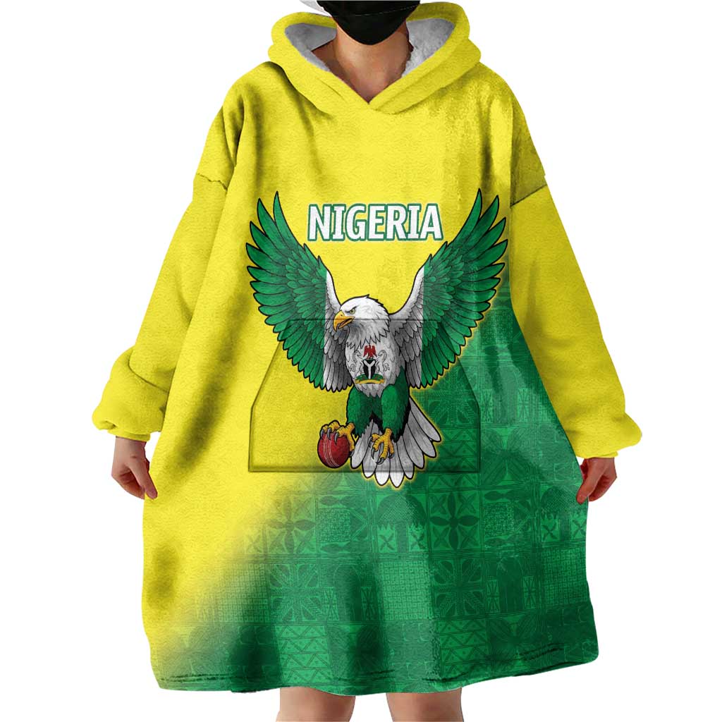 Nigeria Cricket Custom Wearable Blanket Hoodie Najeriya Angry Eagle Flag Motif - Wonder Print Shop