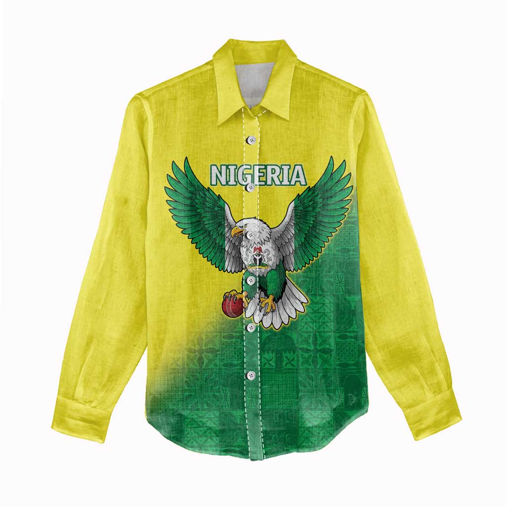 Nigeria Cricket Custom Women Casual Shirt Najeriya Angry Eagle Flag Motif - Wonder Print Shop