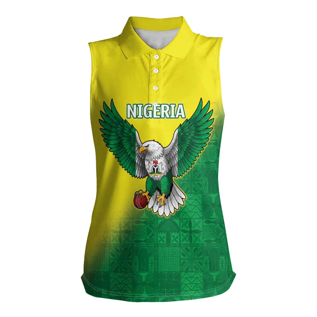 Nigeria Cricket Custom Women Sleeveless Polo Shirt Najeriya Angry Eagle Flag Motif - Wonder Print Shop