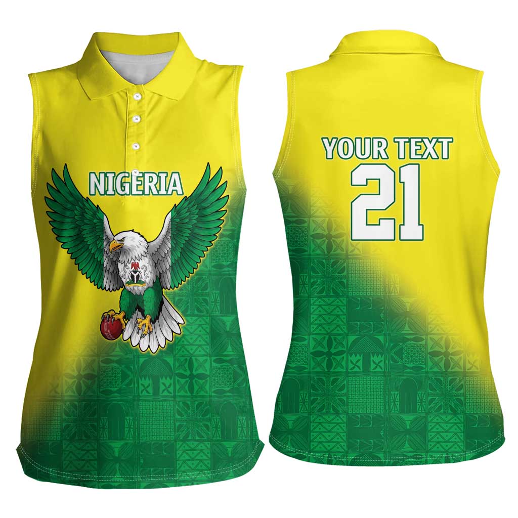 Nigeria Cricket Custom Women Sleeveless Polo Shirt Najeriya Angry Eagle Flag Motif - Wonder Print Shop