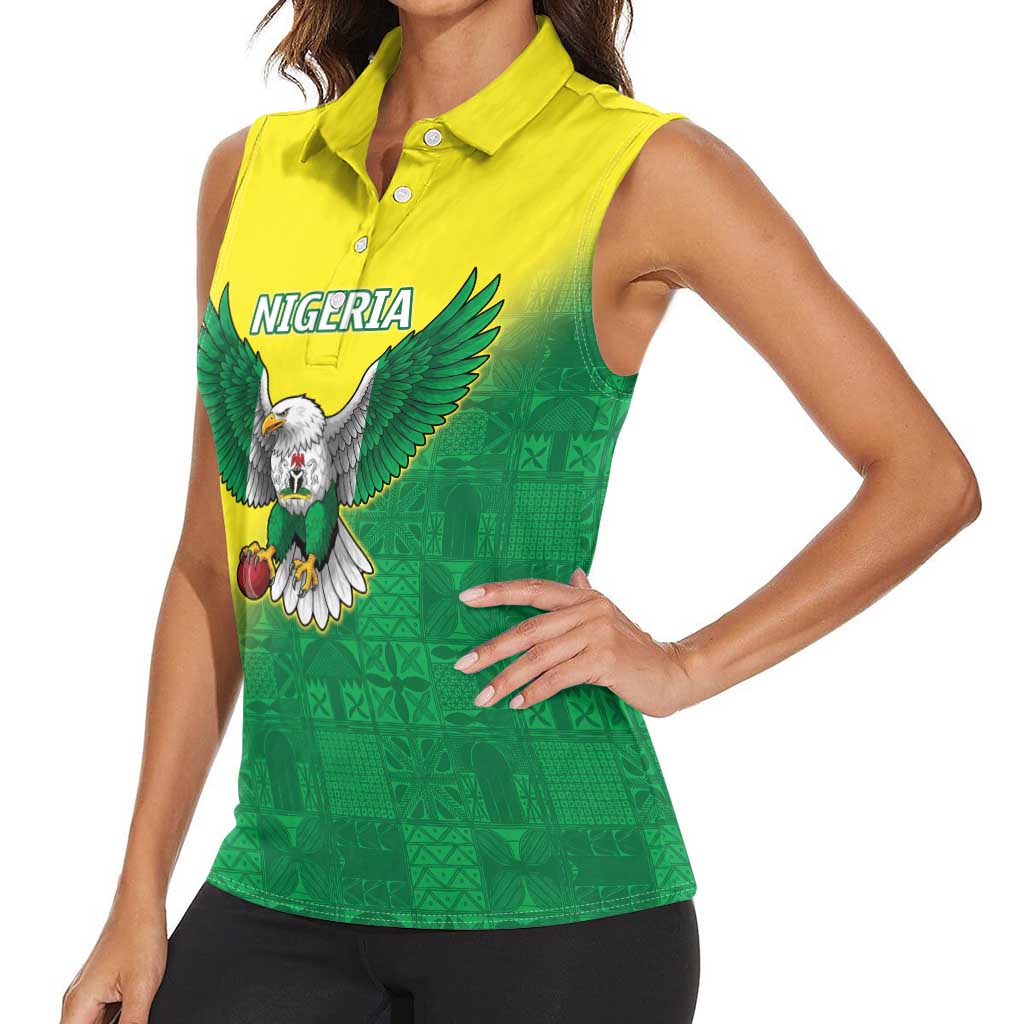 Nigeria Cricket Custom Women Sleeveless Polo Shirt Najeriya Angry Eagle Flag Motif - Wonder Print Shop