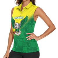 Nigeria Cricket Custom Women Sleeveless Polo Shirt Najeriya Angry Eagle Flag Motif - Wonder Print Shop