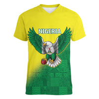Nigeria Cricket Custom Women V-Neck T-Shirt Najeriya Angry Eagle Flag Motif - Wonder Print Shop