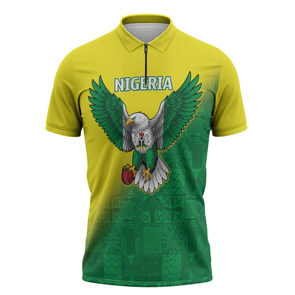 Nigeria Cricket Custom Zipper Polo Shirt Najeriya Angry Eagle Flag Motif - Wonder Print Shop