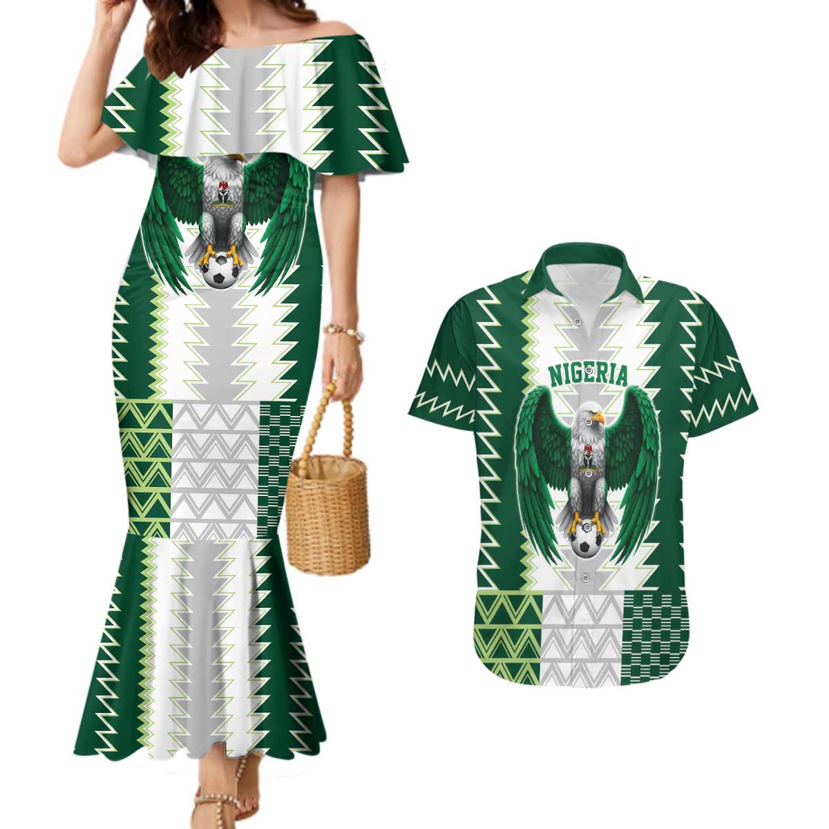 Nigeria Football Custom Couples Matching Mermaid Dress and Hawaiian Shirt Classic 20-21 Home Jersey - Wonder Print Shop