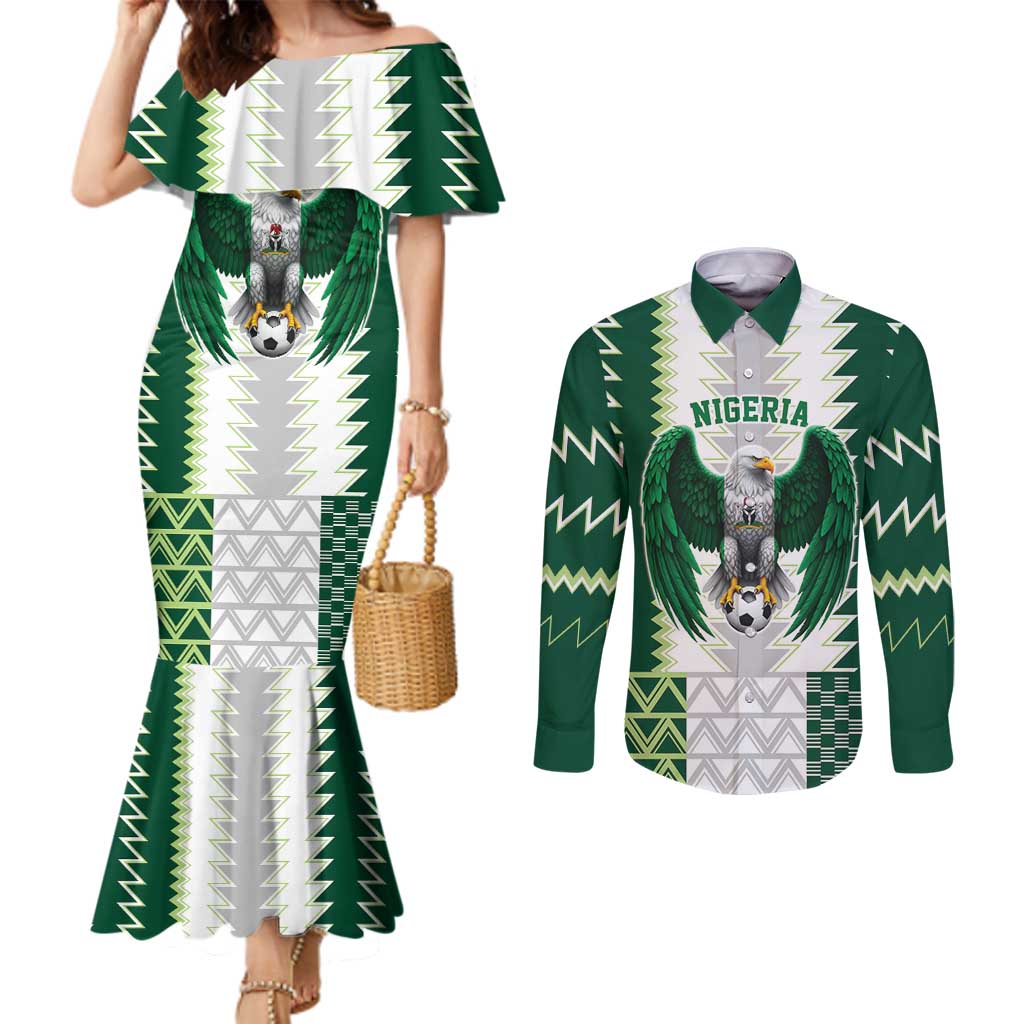 Nigeria Football Custom Couples Matching Mermaid Dress and Long Sleeve Button Shirt Classic 20-21 Home Jersey - Wonder Print Shop