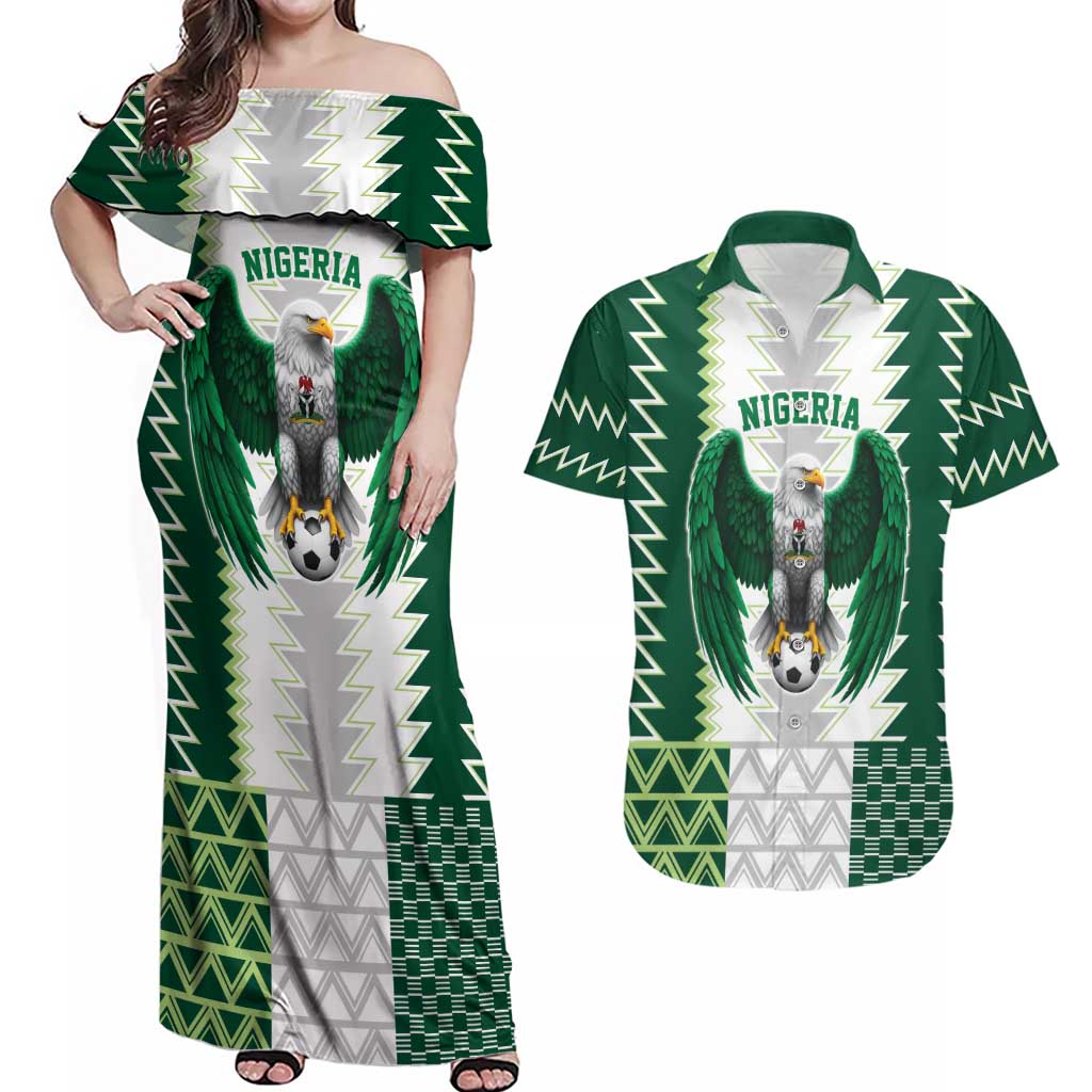 Nigeria Football Custom Couples Matching Off Shoulder Maxi Dress and Hawaiian Shirt Classic 20-21 Home Jersey - Wonder Print Shop
