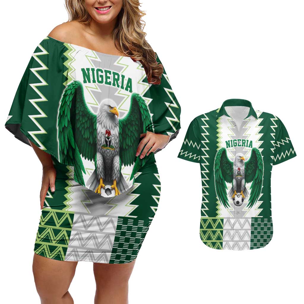 Nigeria Football Custom Couples Matching Off Shoulder Short Dress and Hawaiian Shirt Classic 20-21 Home Jersey - Wonder Print Shop