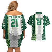 Nigeria Football Custom Couples Matching Off Shoulder Short Dress and Hawaiian Shirt Classic 20-21 Home Jersey - Wonder Print Shop