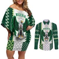 Nigeria Football Custom Couples Matching Off Shoulder Short Dress and Long Sleeve Button Shirt Classic 20-21 Home Jersey - Wonder Print Shop