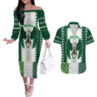 Nigeria Football Custom Couples Matching Off The Shoulder Long Sleeve Dress and Hawaiian Shirt Classic 20-21 Home Jersey - Wonder Print Shop