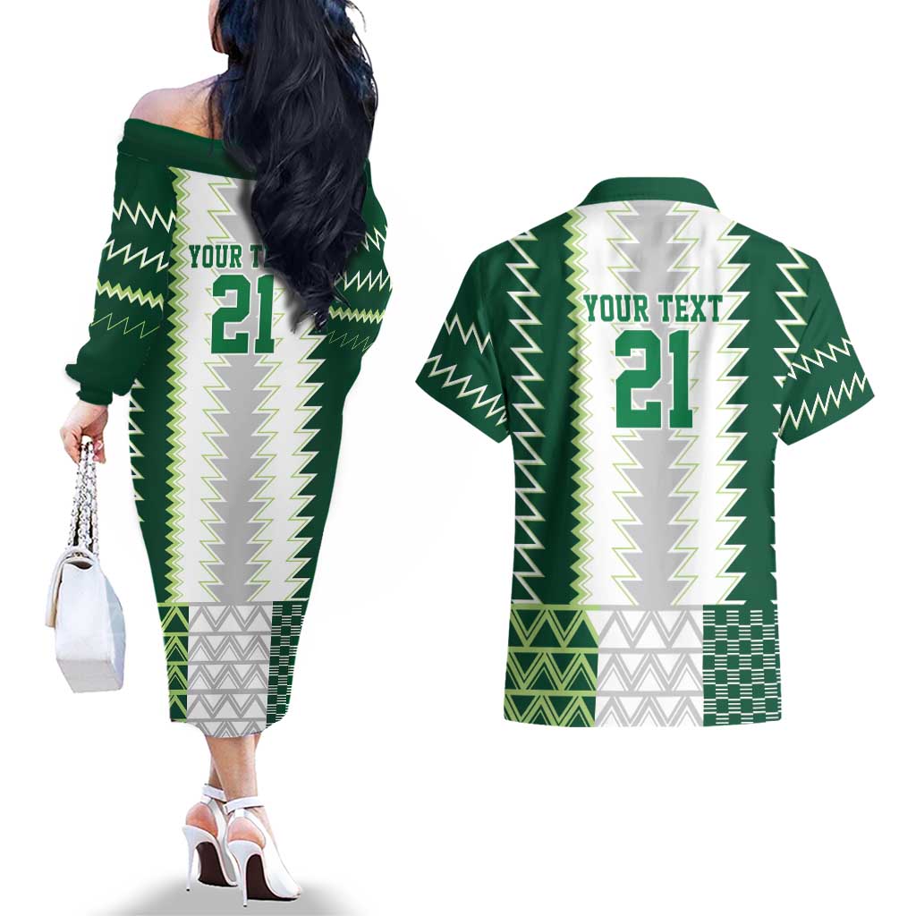 Nigeria Football Custom Couples Matching Off The Shoulder Long Sleeve Dress and Hawaiian Shirt Classic 20-21 Home Jersey - Wonder Print Shop