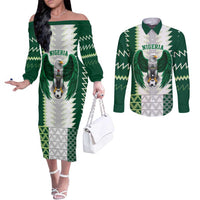 Nigeria Football Custom Couples Matching Off The Shoulder Long Sleeve Dress and Long Sleeve Button Shirt Classic 20-21 Home Jersey - Wonder Print Shop