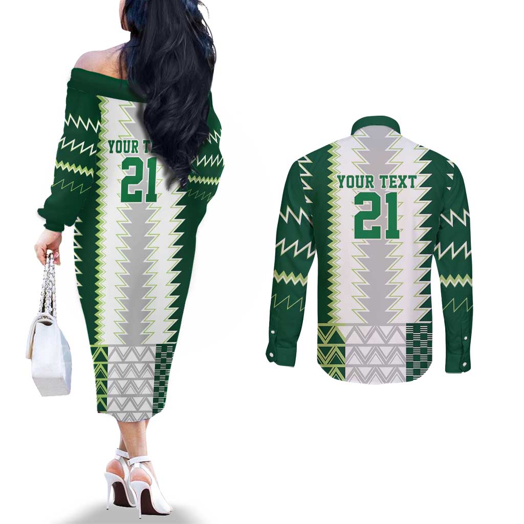 Nigeria Football Custom Couples Matching Off The Shoulder Long Sleeve Dress and Long Sleeve Button Shirt Classic 20-21 Home Jersey - Wonder Print Shop
