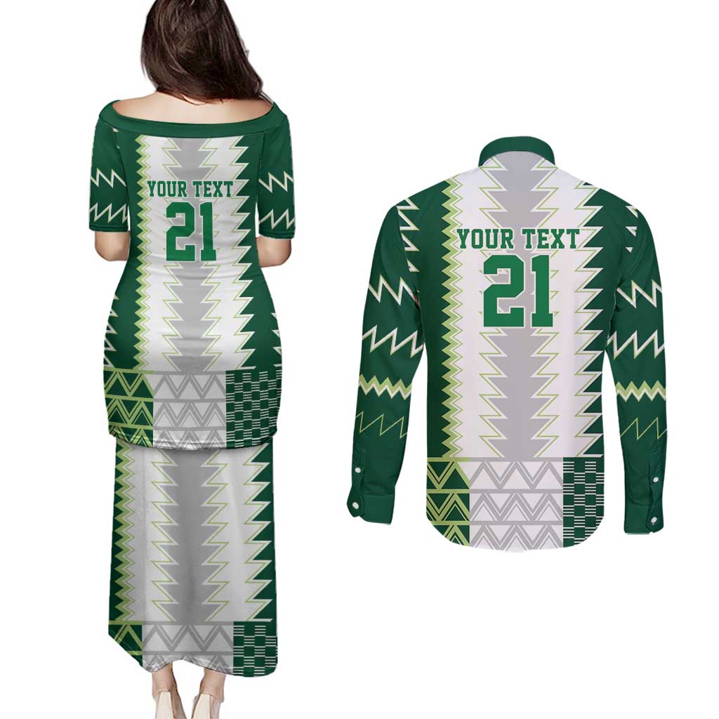 Nigeria Football Custom Couples Matching Puletasi and Long Sleeve Button Shirt Classic 20-21 Home Jersey - Wonder Print Shop
