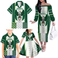 Nigeria Football Custom Family Matching Off The Shoulder Long Sleeve Dress and Hawaiian Shirt Classic 20-21 Home Jersey - Wonder Print Shop