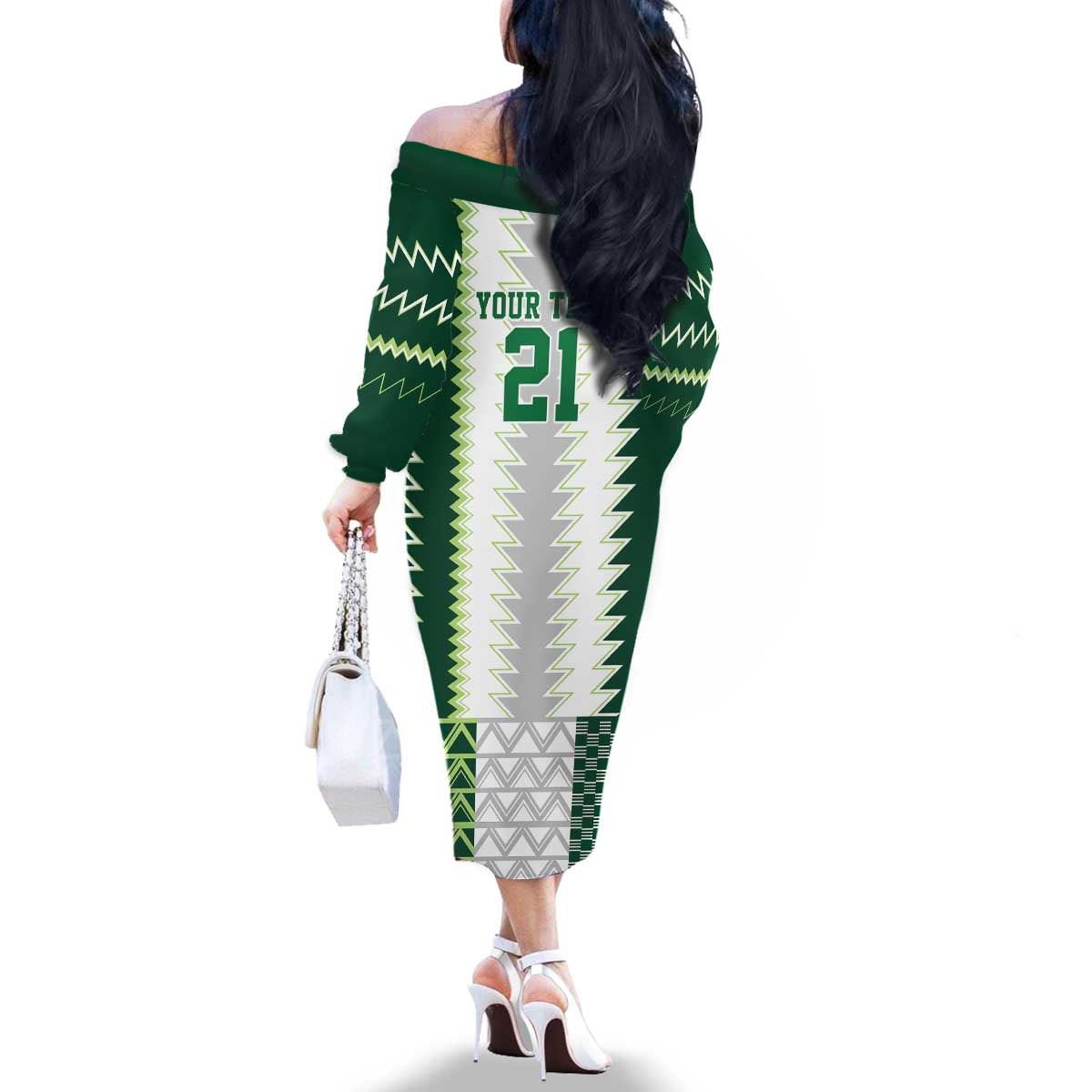 Nigeria Football Custom Family Matching Off The Shoulder Long Sleeve Dress and Hawaiian Shirt Classic 20-21 Home Jersey - Wonder Print Shop